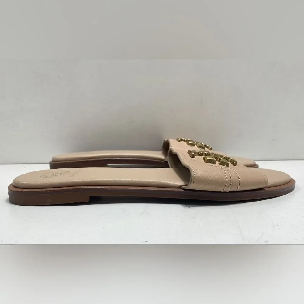 Tory Burch Designer Everly Tan Cream Beige Slide Sandals 7